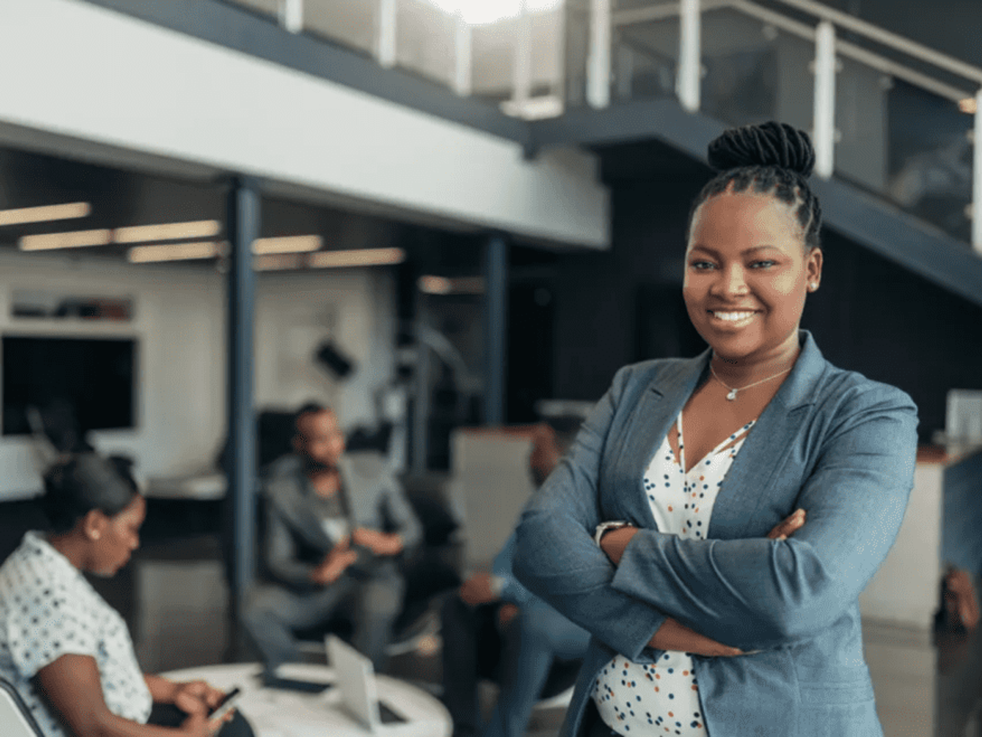 African American business woman working in an office