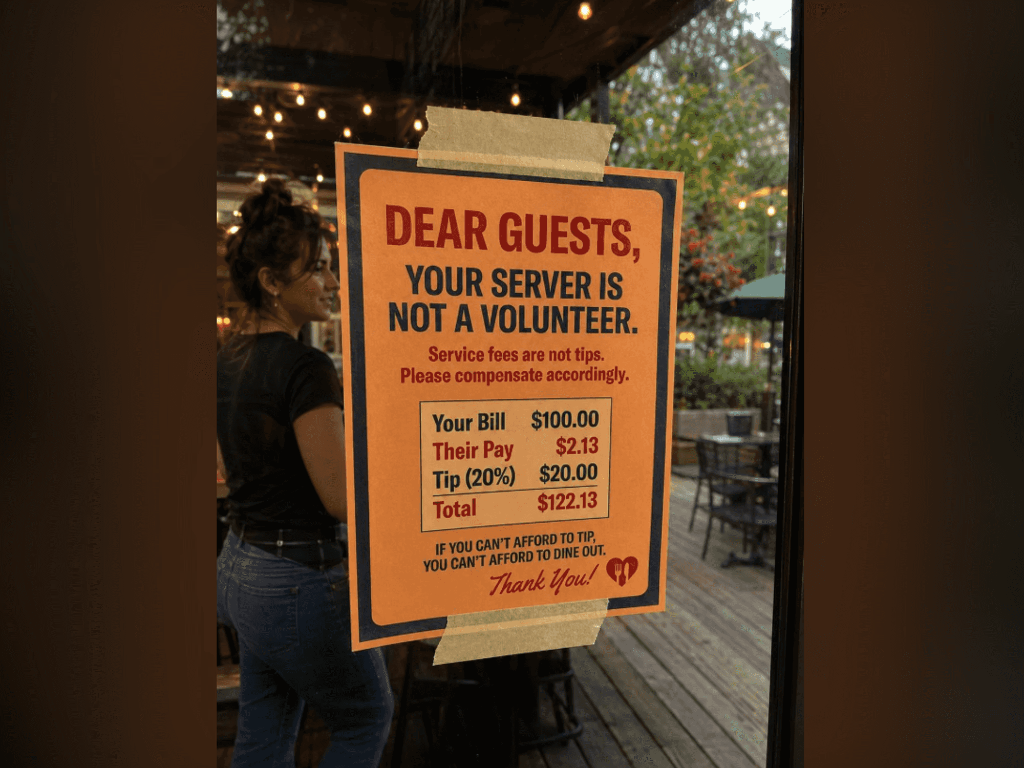 AI-generated image tipping sign restaurant