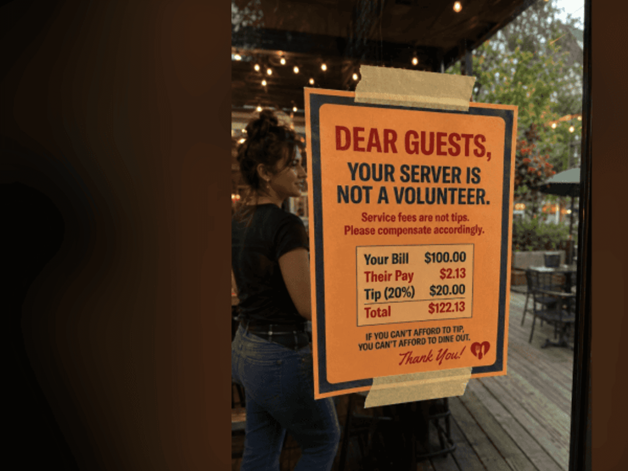 AI-generated image tipping sign restaurant