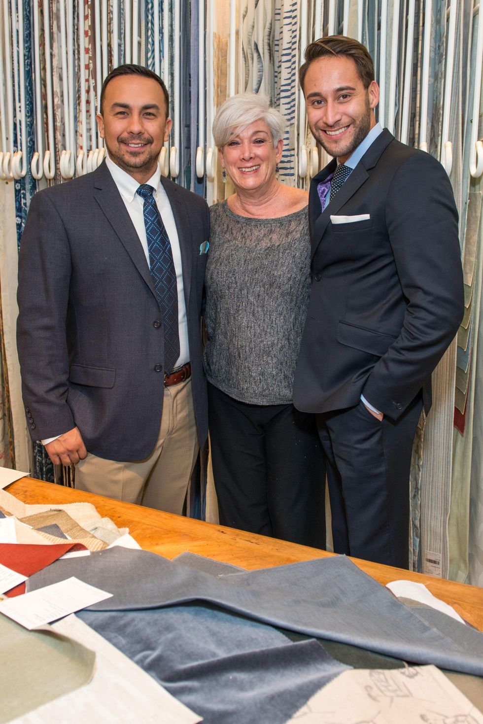 Aidan Garcia, from left, Nancy Weintraub and Michael Flores at the Decorative Center Houston Fall Market October 2014
