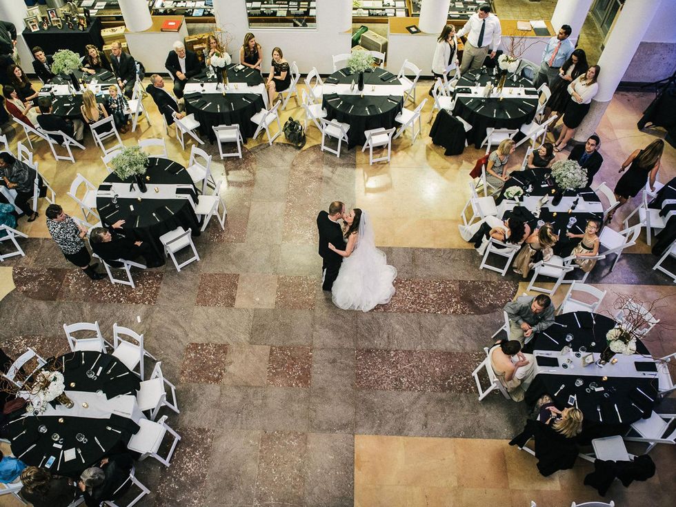 Airport Museum wedding interior with crowd Airport Museum Wedding with Krystin Placette Gillogly and Terrence Gillogly