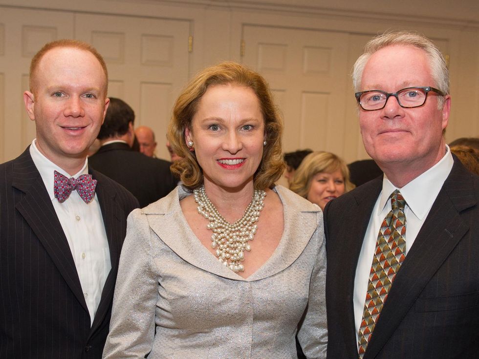 Alan Henrichson, from left, Minnette Boesel and Bob Fretz Jr. at the Preservation Houston Cornerstone Dinner February 2014