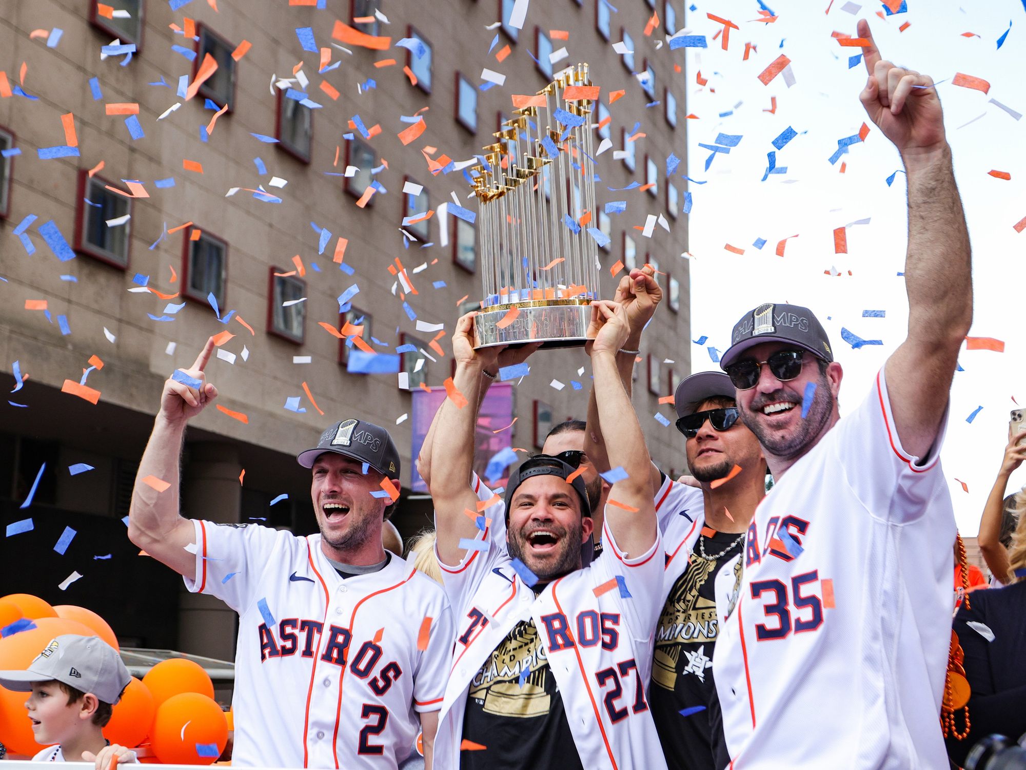 Alex Bregman Jose Altuve Justin Verlander World Series parade 2022.