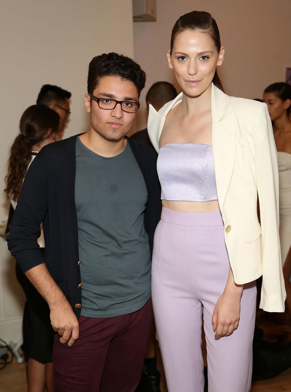Amir Taghi and model backstage at New York runway show