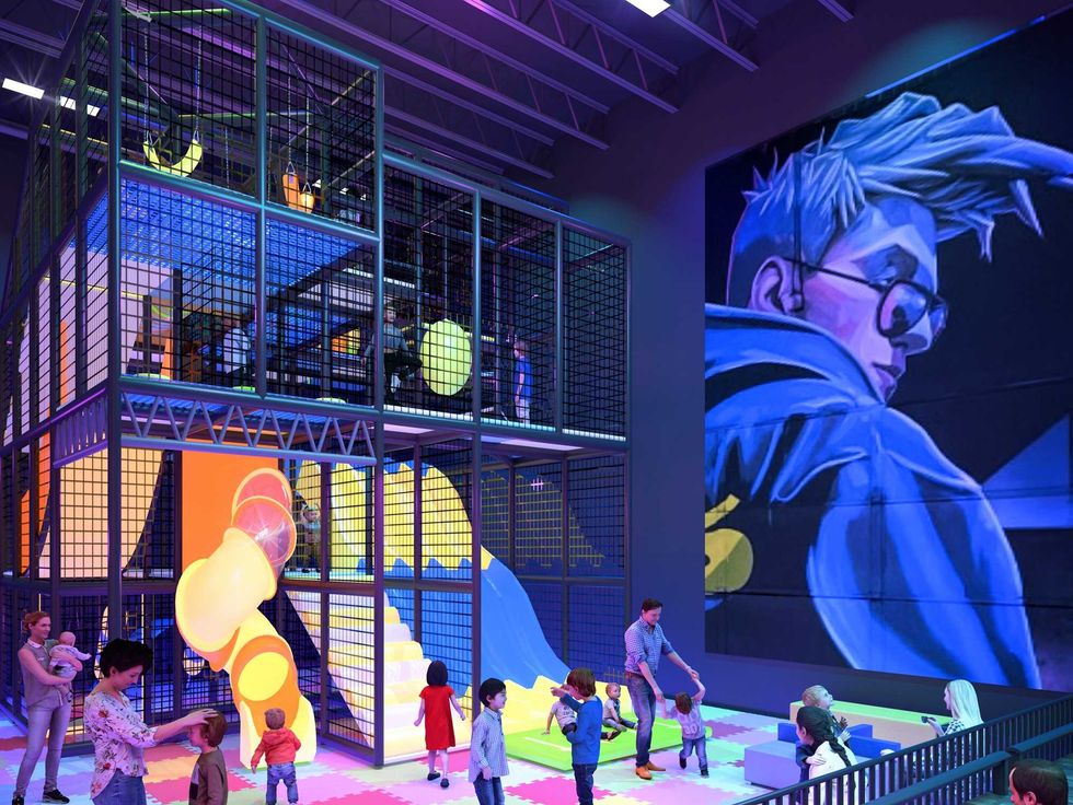 An indoor jungle gym at Slick City