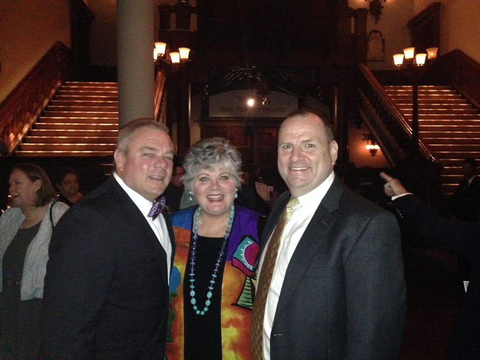 Andy and Brucie Moore, from left, with Perryn Leech HGO The Passenger party in NYC July 2014