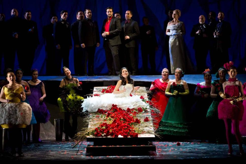 Anna Maria Martinez, Brian Jagde, Maida Hundelingand Houston Grand Opera Chorus in Rusalka