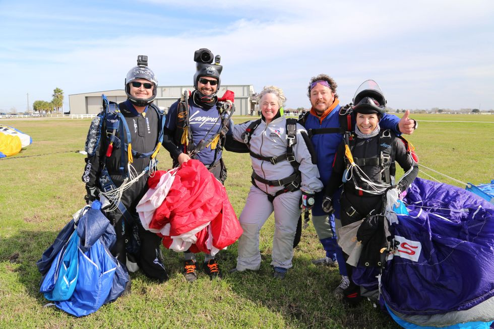 Annise Parker and friends skydive