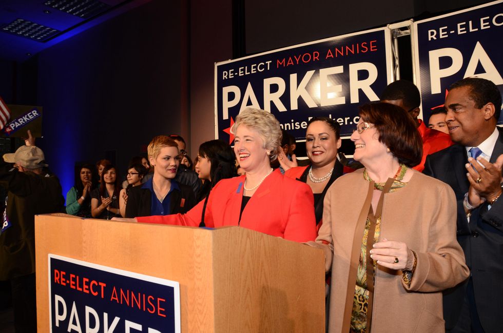 Annise Parker and Kathy Hubbard at election party win November 2013