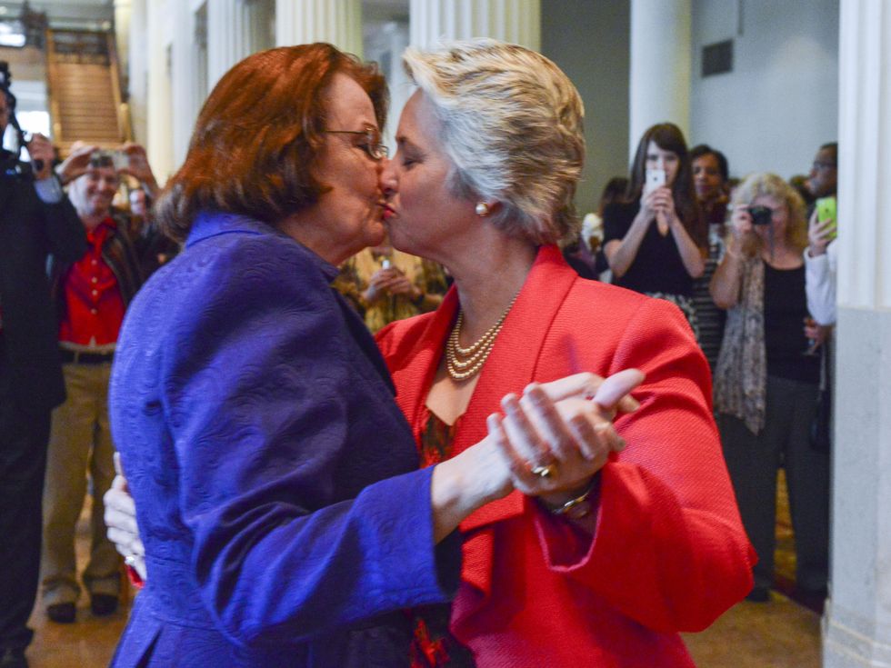 Annise Parker and Kathy Hubbard at wedding reception March 2014