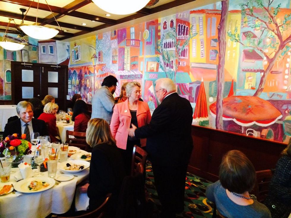 Annise Parker and Michael Kubosh at luncheon for Chronicle editor Nancy Barnes, Nov. 2013