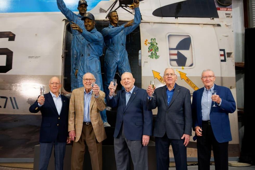 Apollo 13 statue Jim Lovell Fred Haise Space Center Houston