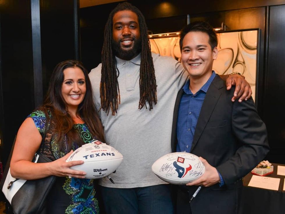 Arian Foster charity dinner Morton's Kelli Wilson, Derek Newton, Joe Ting
