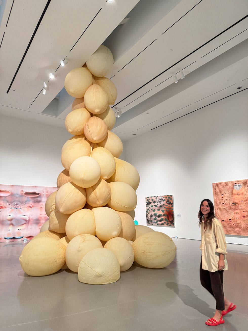 Artist Eva F\u00e0bregas in front of her installation for Moody Center for the Arts' \u201cBio Morphe\u201d exhibition.
