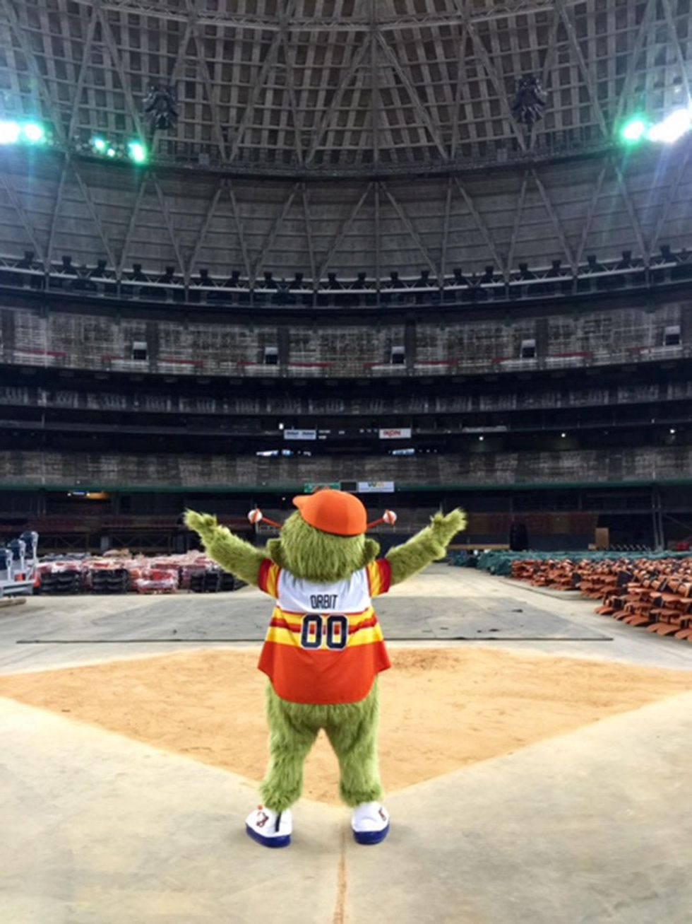 Astrodome public tour 50th anniversary party April 2015 Orbit took it all in at the 50th birthday party THIS
