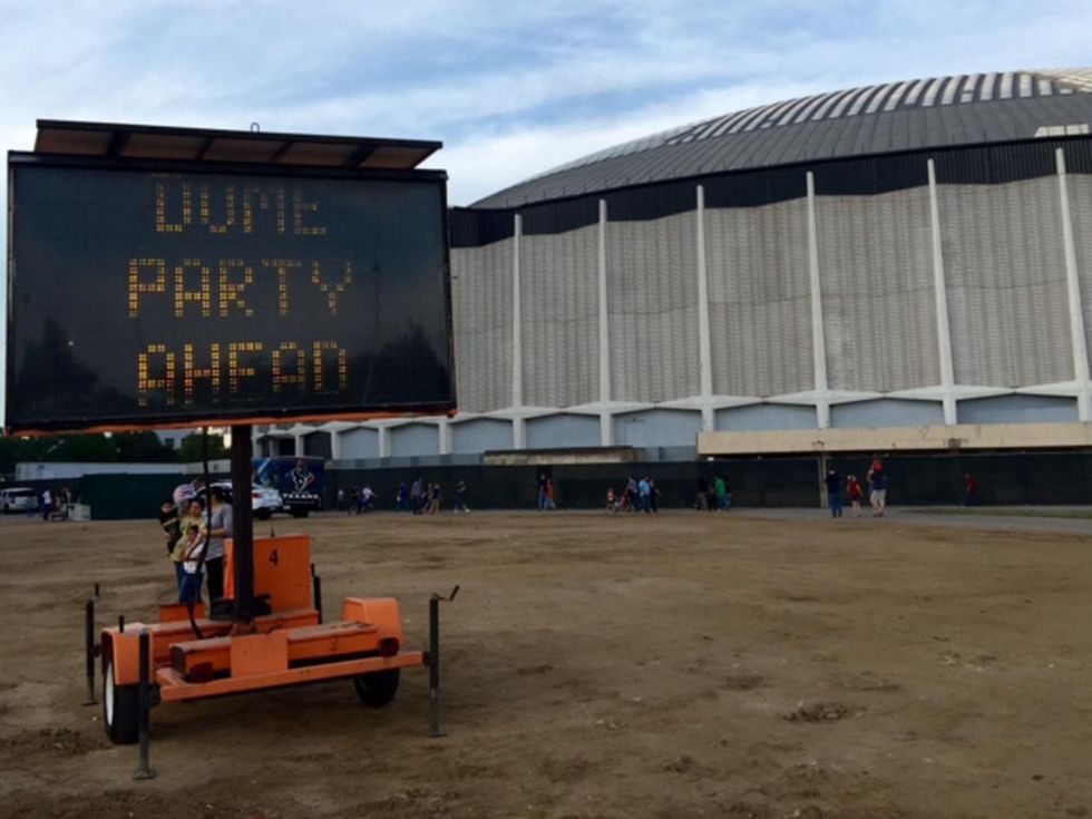 Astrodome public tour 50th anniversary party April 2015 sign party ahead THIS