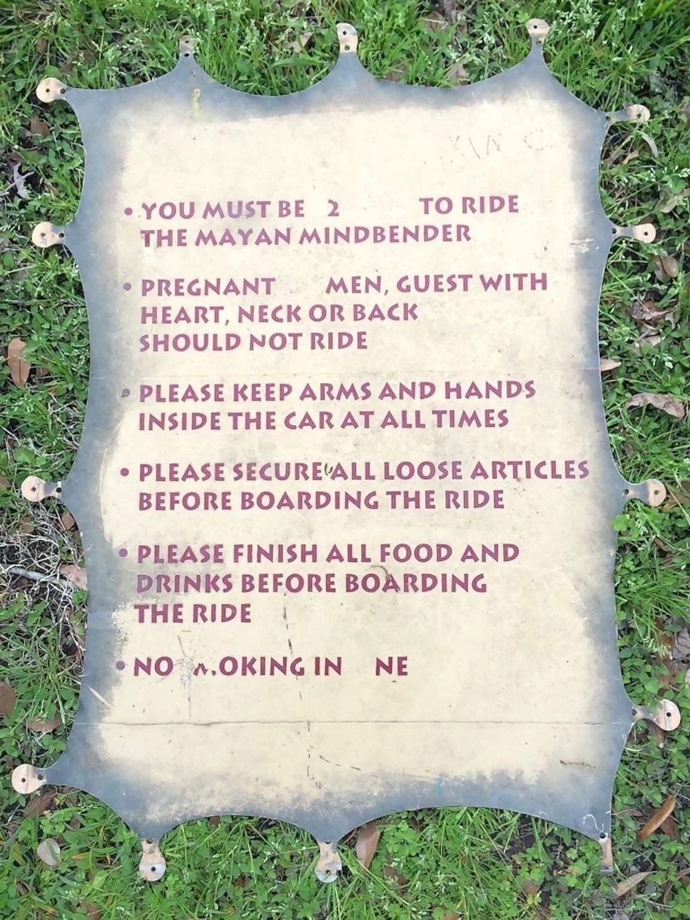 Astroworld Houston Mayan Mindbender rules plaque eBay March 2015