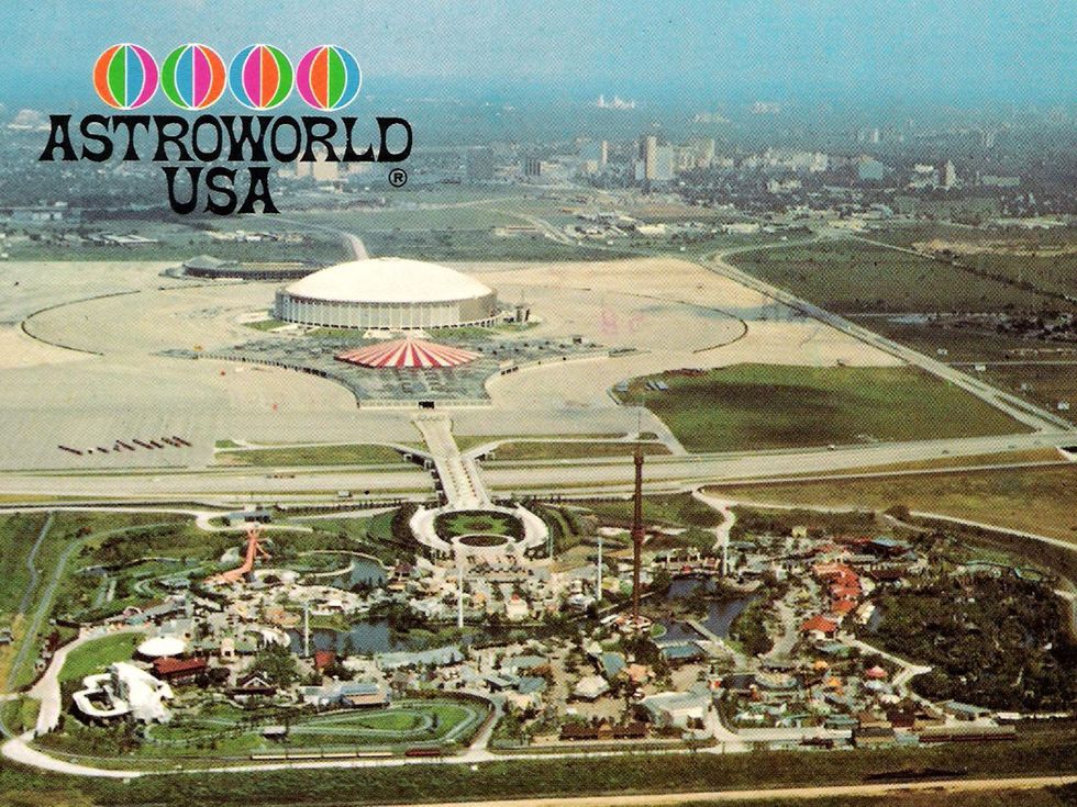Astroworld property with Astrodome in background 1968