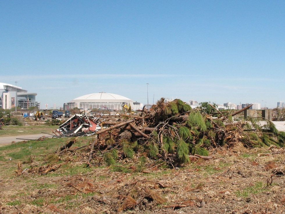Astroworld property with downtown skyline, Astrodome and Reliant Stadium