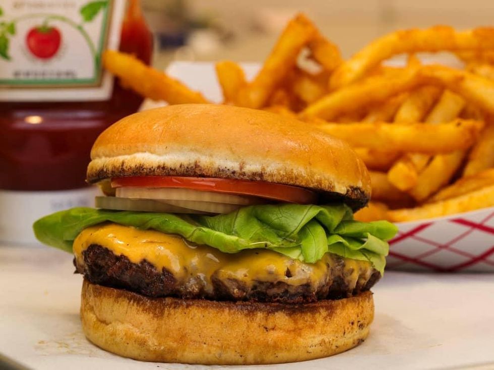 Balls Out Burger Cheeseburger with fries