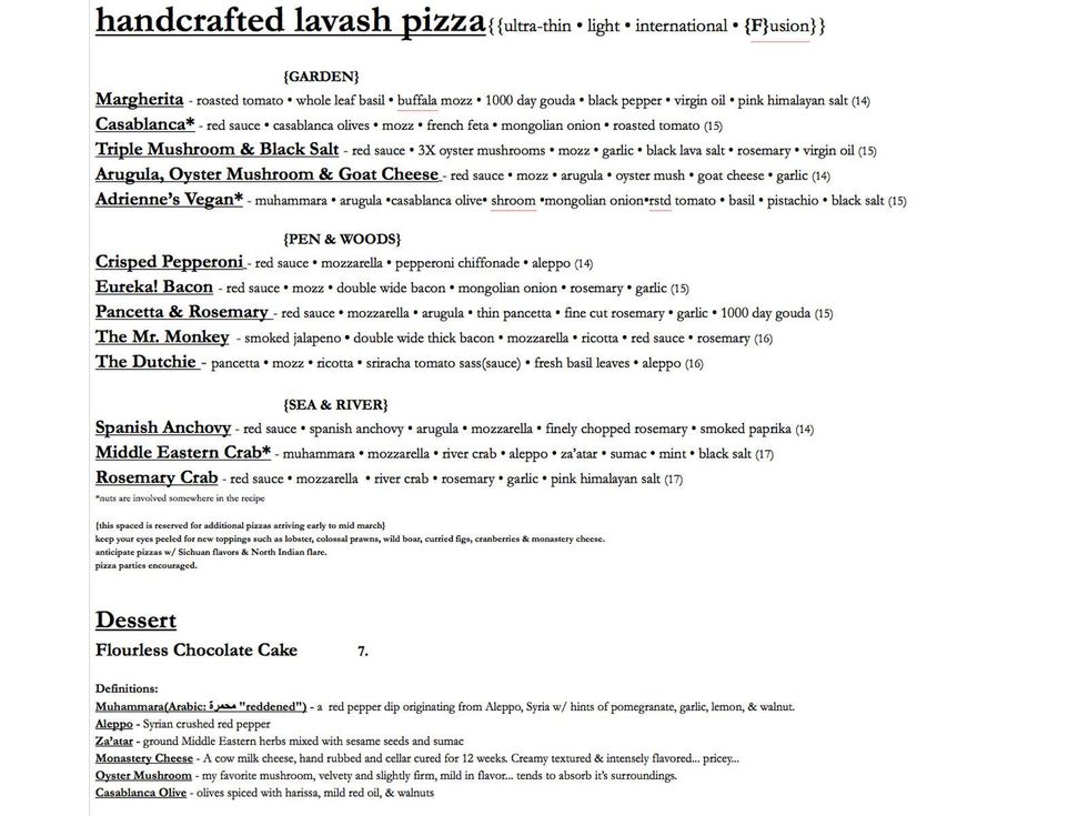 Bar Boheme, menu, pizzas are back