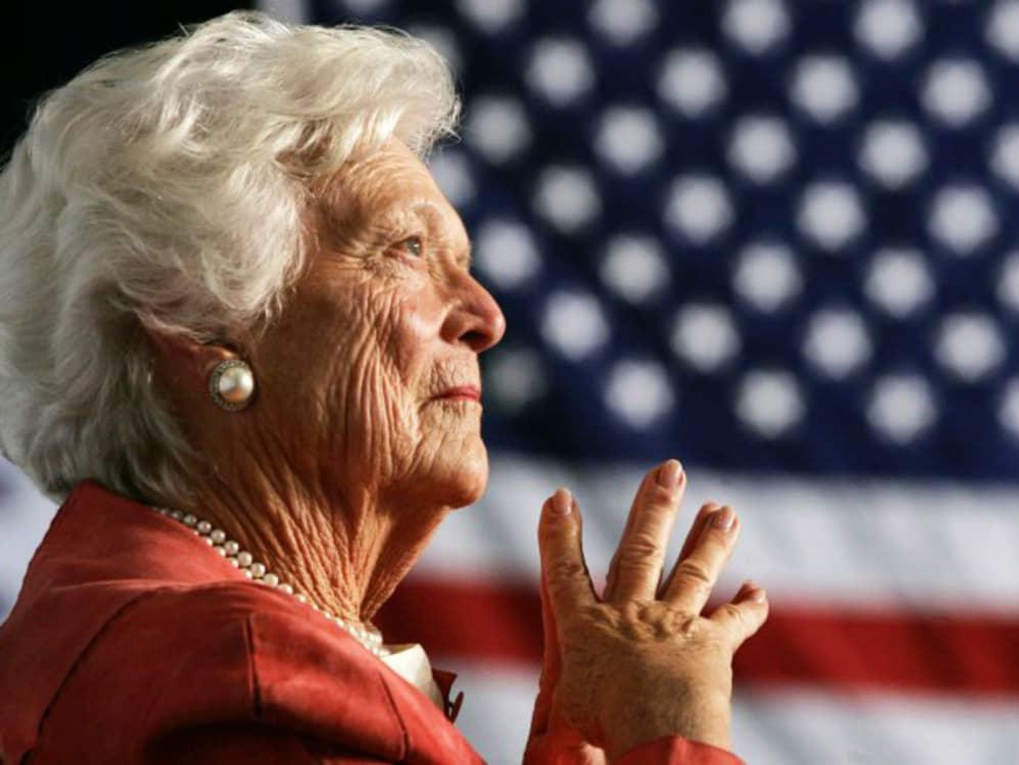 Barbara Bush American flag background