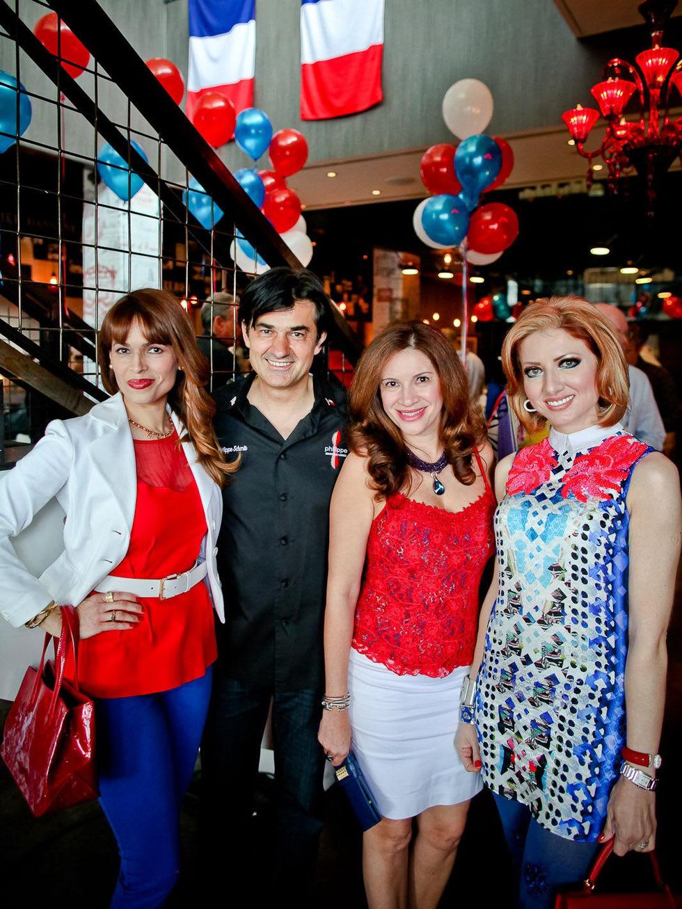 Bastille Day Celebration at Philippe Restaurant + Lounge July 2013 Karina Barbieri, Philippe Schmit, Alex Blair and Yasmine Haddad