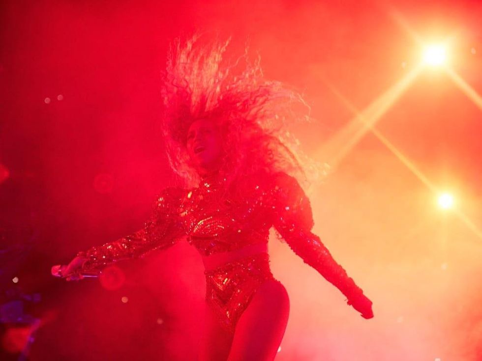 Beyonce in Givenchy Haute Couture sequined bodysuit at Houston concert