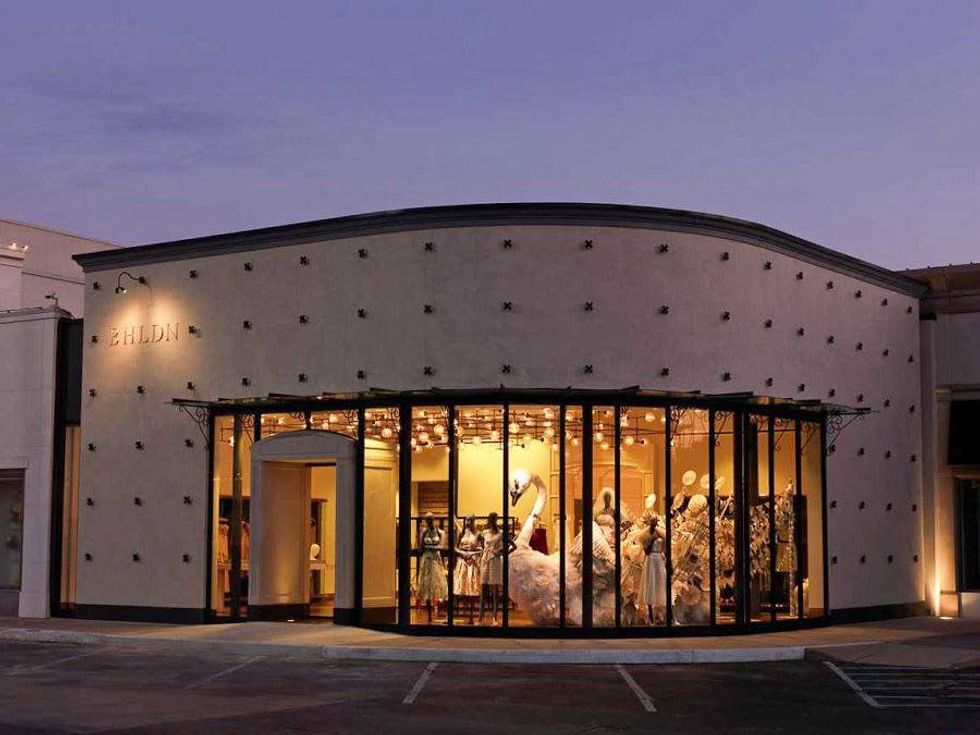 BHLDN bridal salon Houston exterior at night