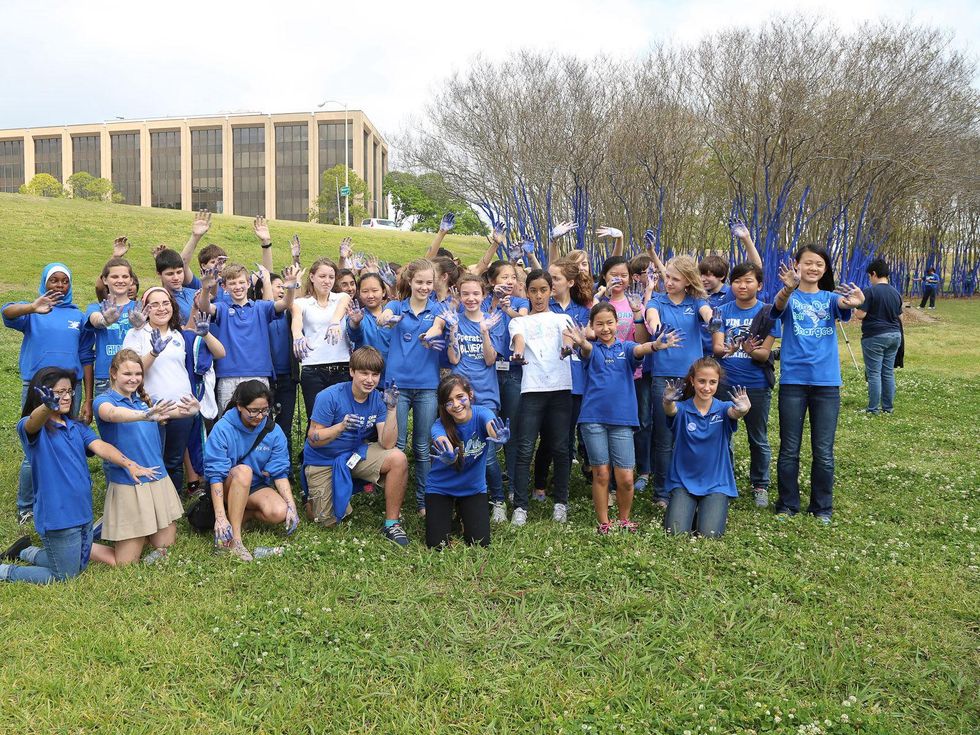 Blue trees, students, March 2013