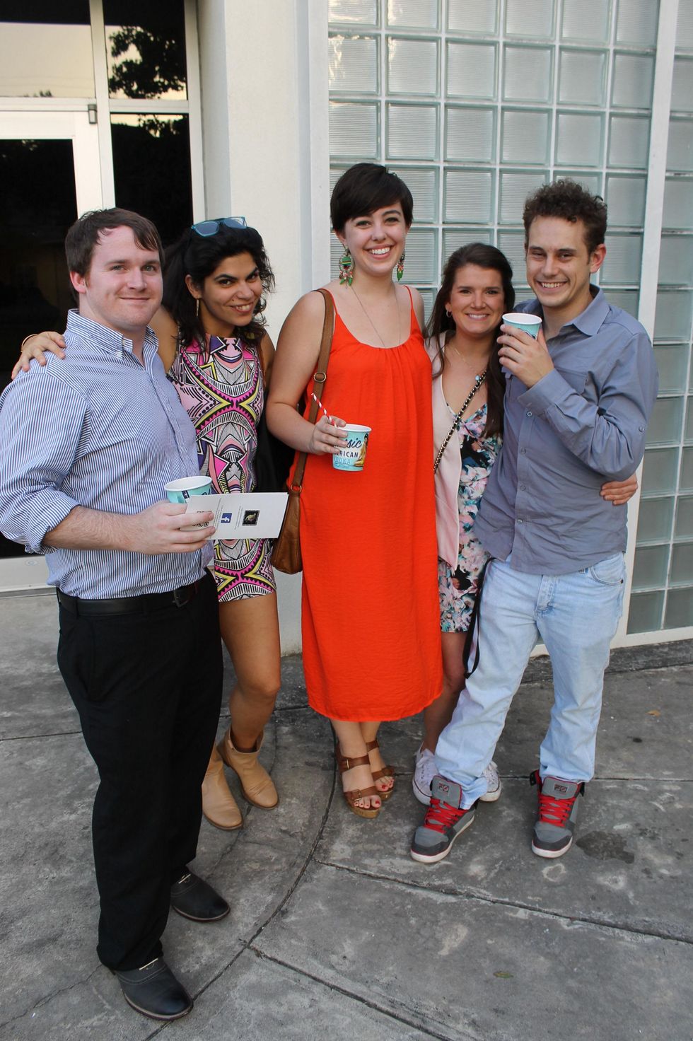 Bob Broussard, from left, Elena Sofia, Katie Briggs, Hayley Hoaglund and Sean Harkins at the Lawndale Big Show preview party July 2014