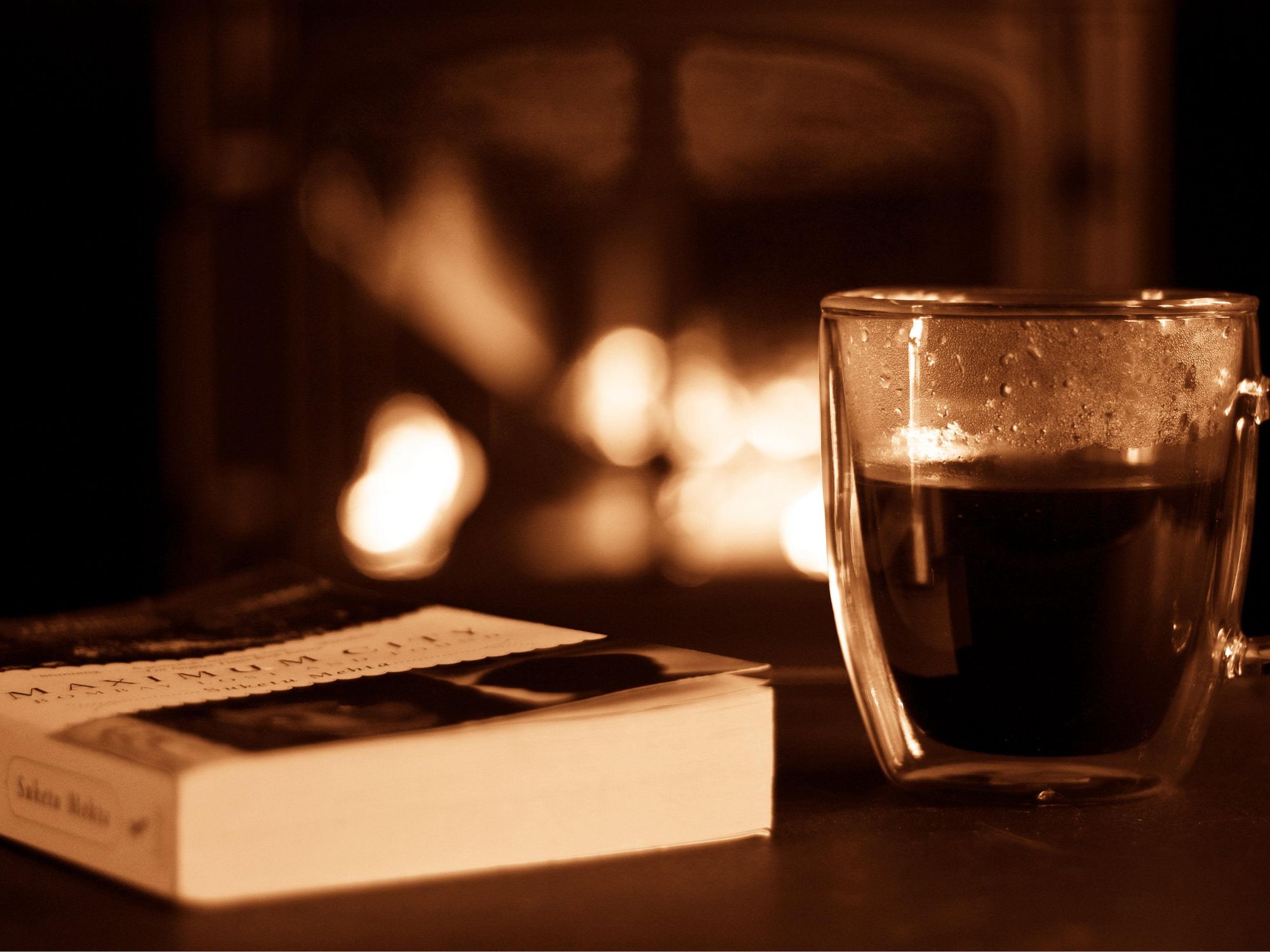 Book cozy fireplace tea