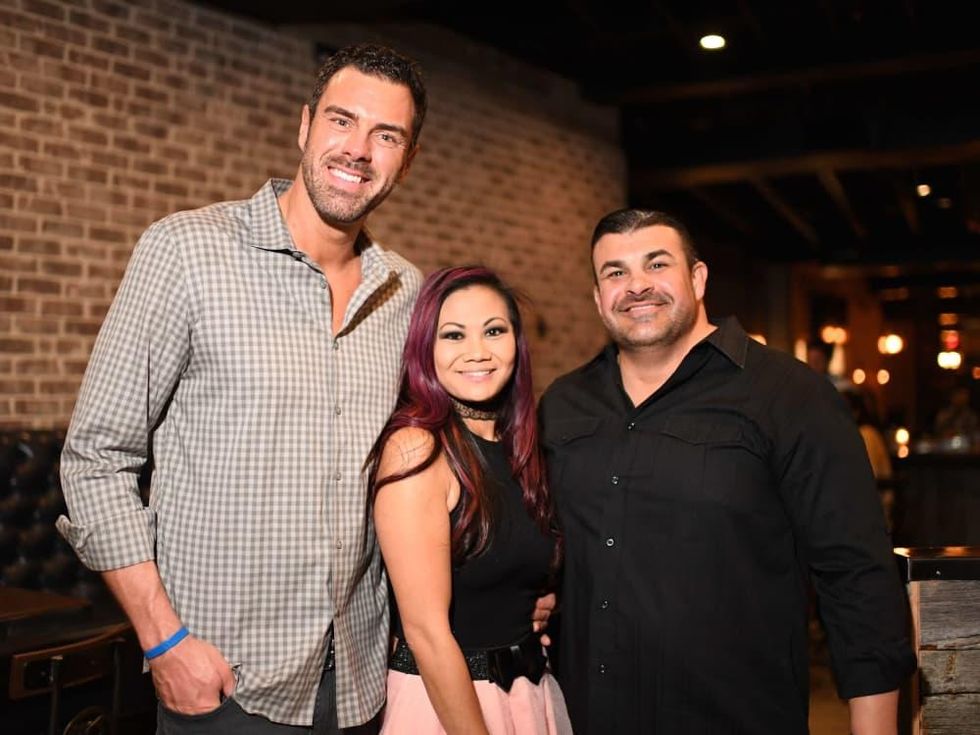 Bosscat Kitchen owners John Reed, Leslie Nguyen, Vinnie Capizzi at Super Bowl party