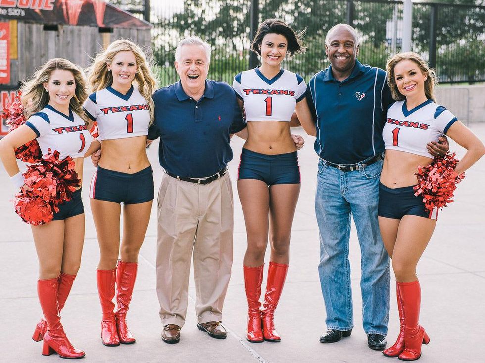 Boys & Girls Harbor Fantasy Football party September 2013 Texan Cheerleaders Don Sweat and Fred Newhouse