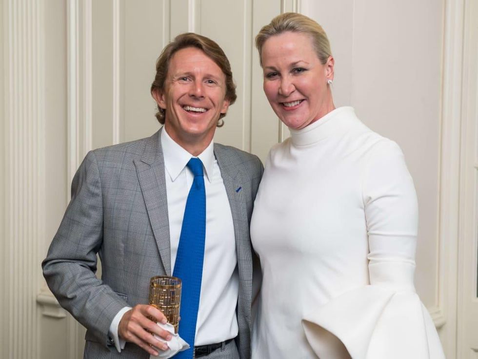 Brady Knight, Sara Dodd at Lynn Wyatt dinner honoring Brandon Maxwell