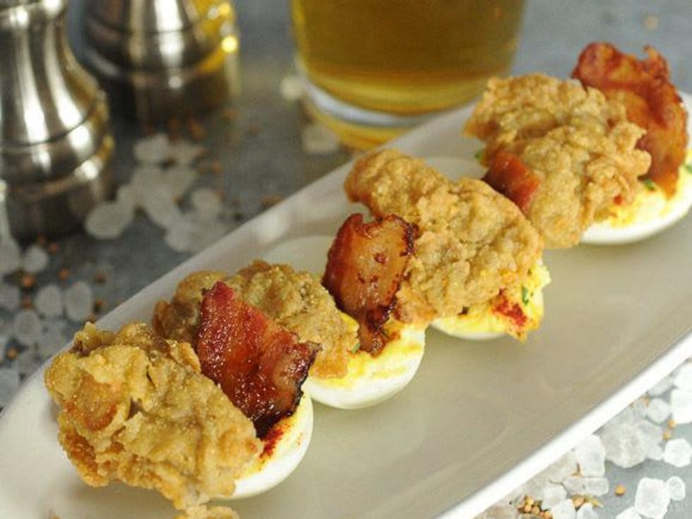 BRC American Gastropub, deviled eggs, fried oysters, bacon