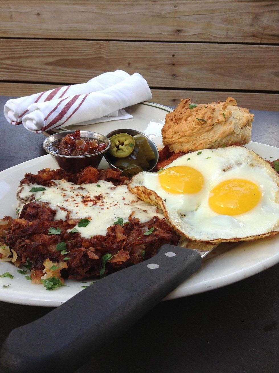 BRC American Gastropub new menu September 2013 chicken-fried steak with fried eggs