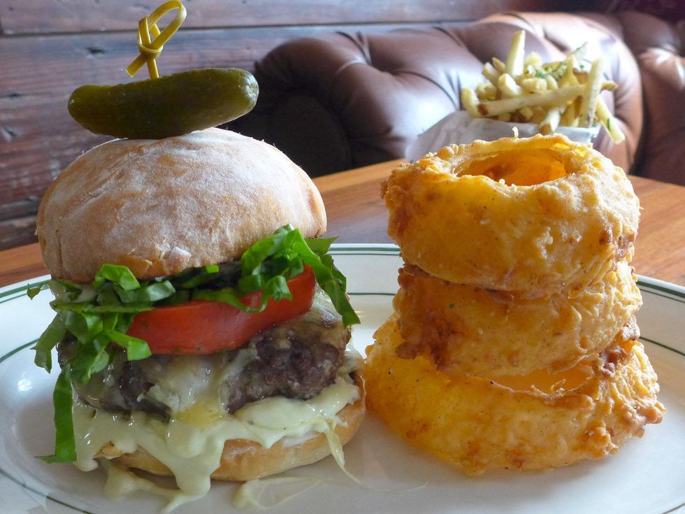 BRC American Gastropub new menu September 2013 Fat Boy Burger with onion rings