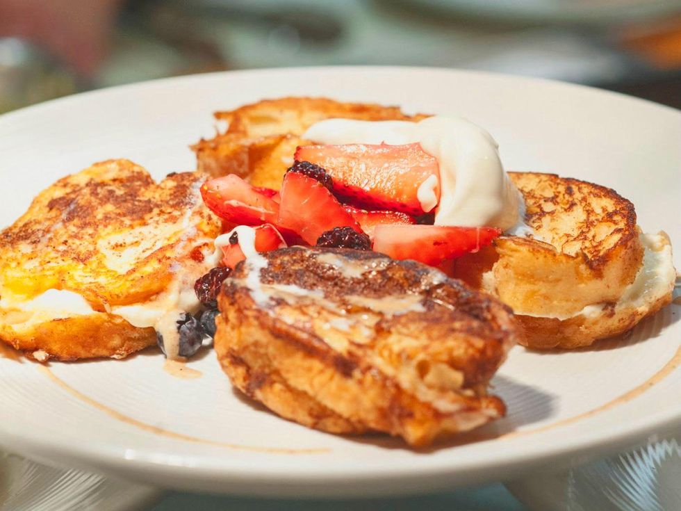 Brick & Spoon Restaurant pancakes with fruit