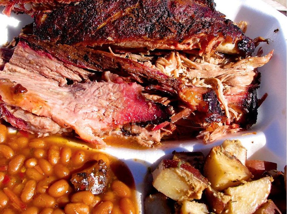 Brook's Place BBQ barbecue brisket baked beans potatoes