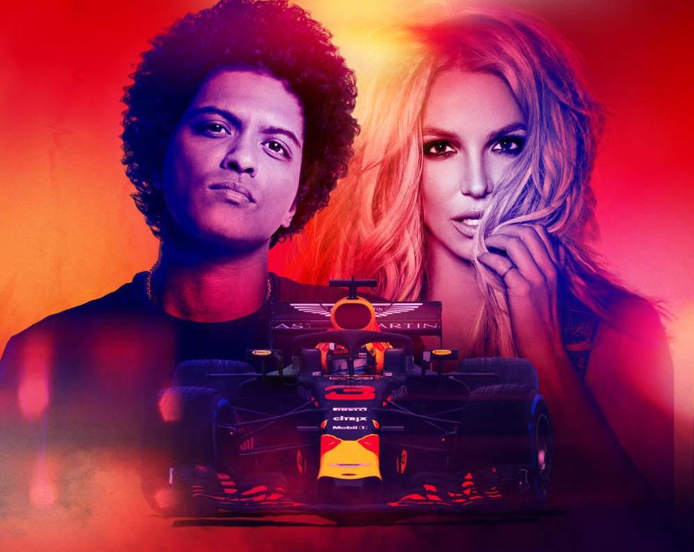 Bruno Mars and Britney Spears at Circuit of the Americas