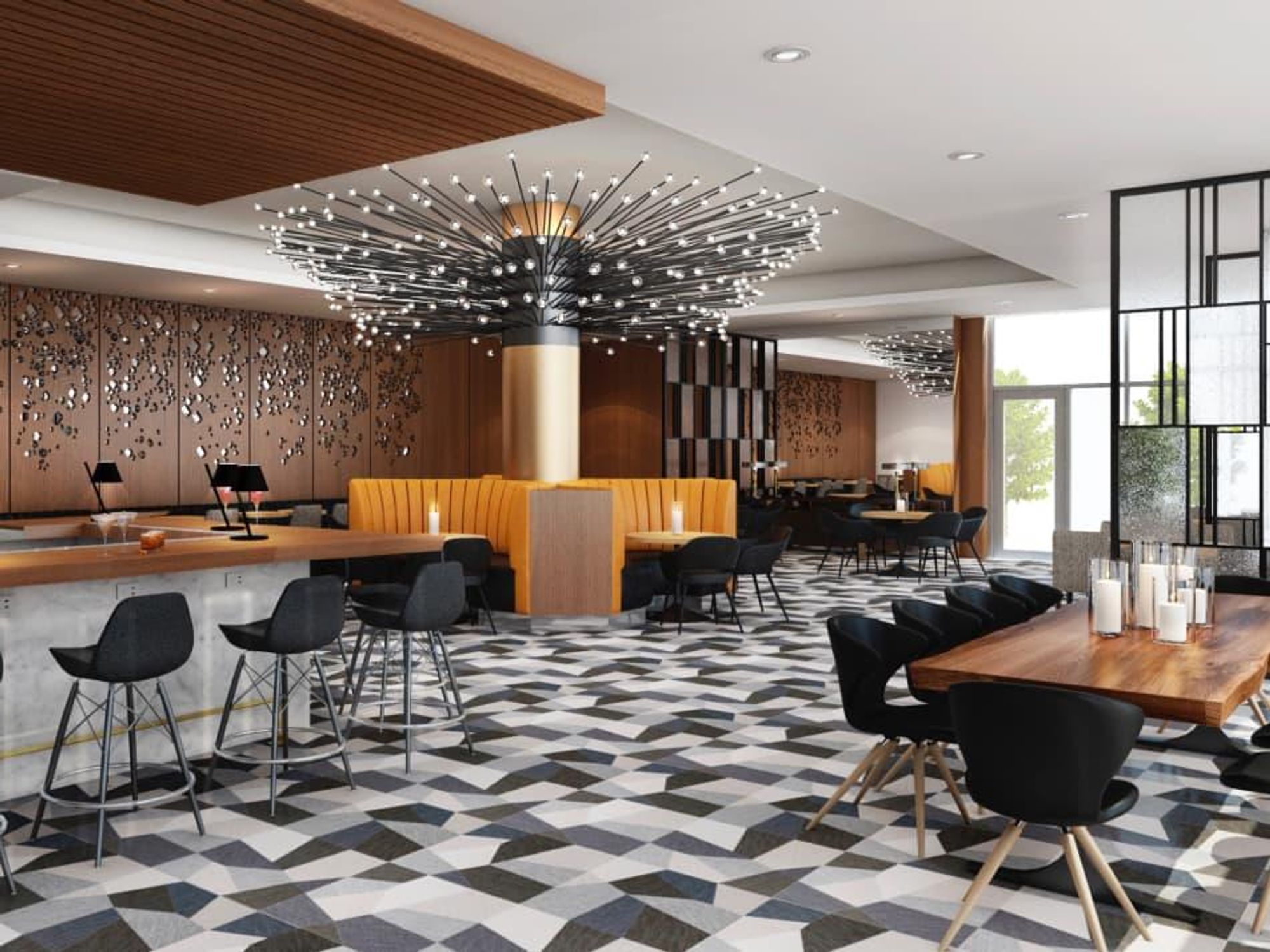 Bryan Caswell Oxbow 7 construction interior rendering dining room