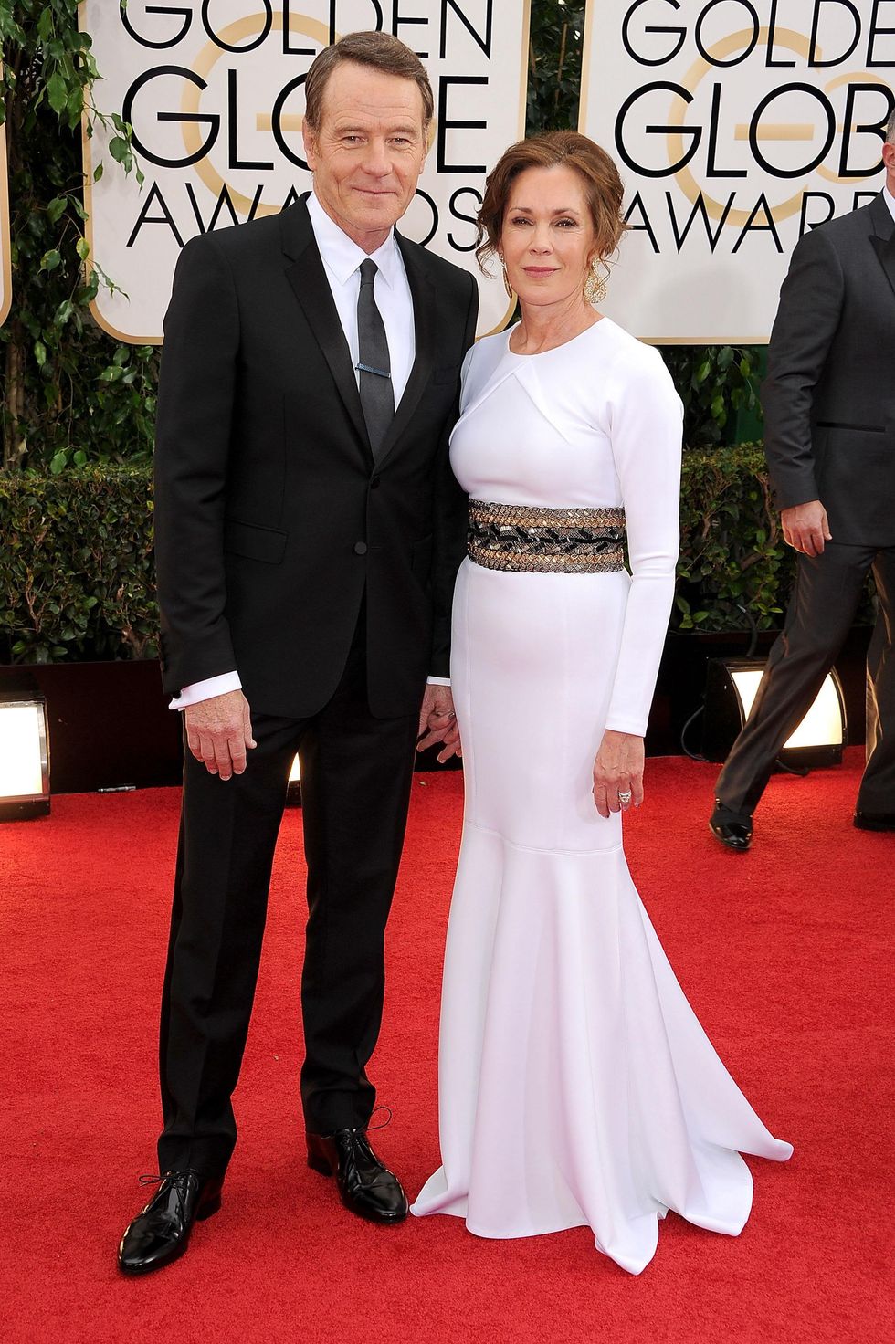 Bryan Cranston in Burberry and wife at Golden Globes