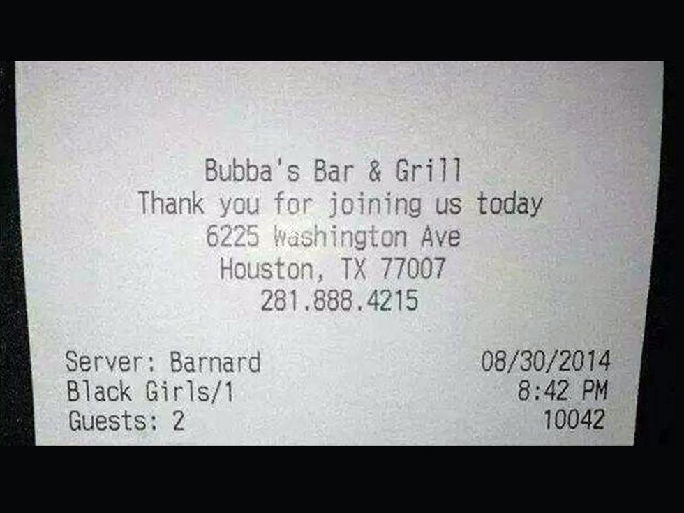 Bubba's Bar & Grill black girls receipt September 2014