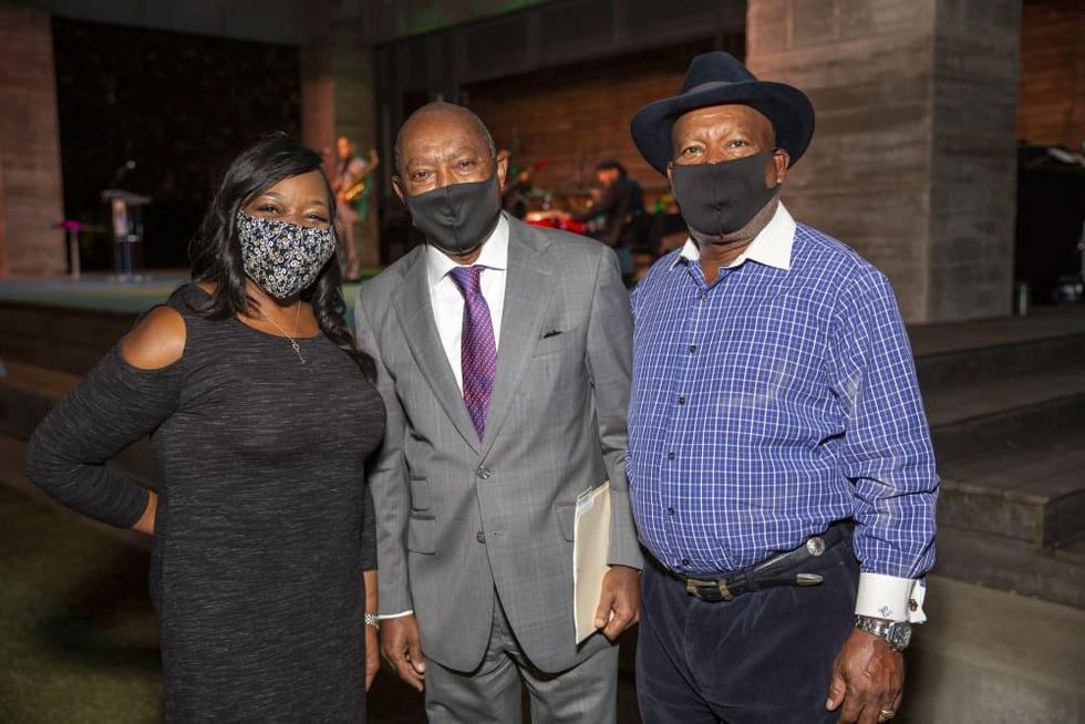 Buffalo Bayou Park picnic fifth anniversary Kathy Flanagan Payton, Mayor Turner, and Harvey Clemons