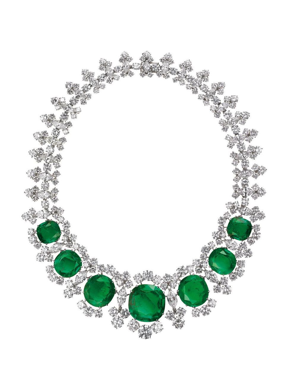 Bulgari exhibit at the Houston Museum of Natural Science Bvlgari Necklace in Platinum with Emeralds and Diamonds - 1961