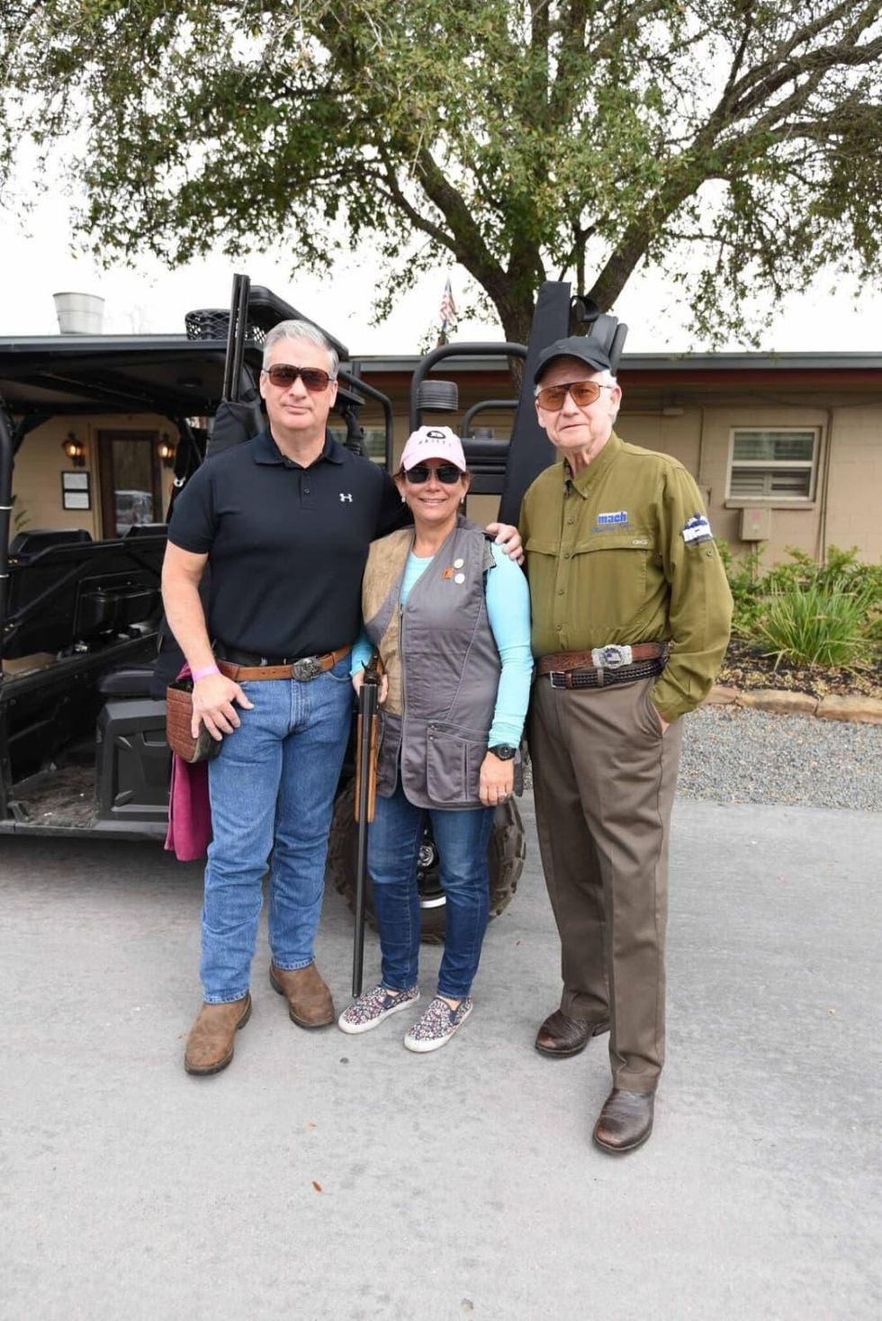 Butch Mach, Carmen Mach, Harry Mach at Memorial Hermann Clay shoot