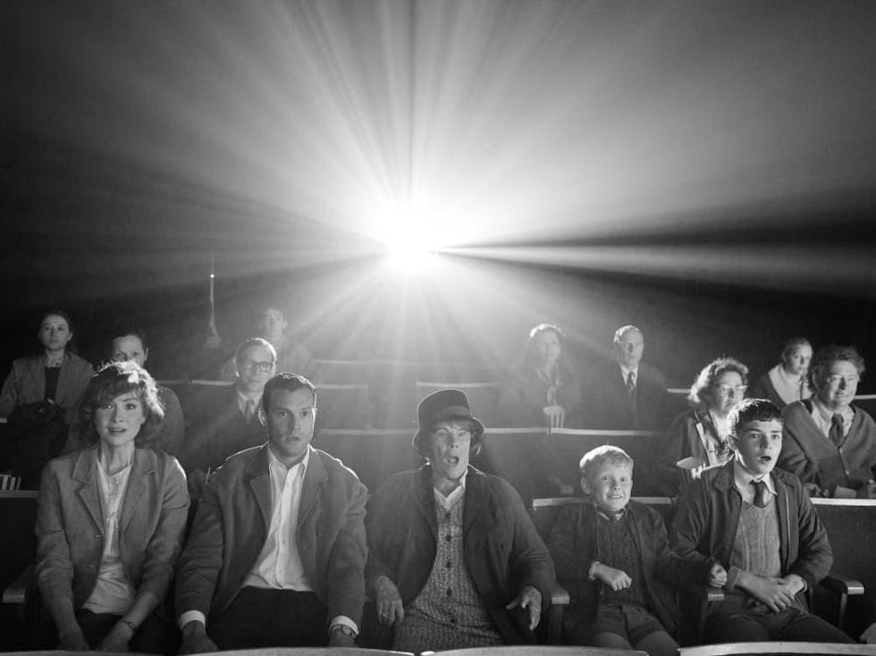 Caitriona Balfe, Jamie Dornan, Judi Dench, Jude Hill, and Lewis McAskie in Belfast