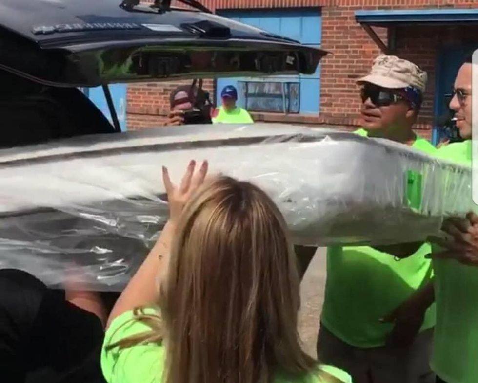 Carlos Correa at bed distribution at Texas Mattress Makers for the Houston Children\u2019s Charity