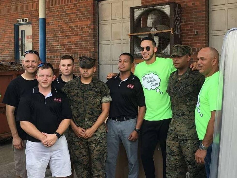 Carlos Correa with volunteers at bed distribution at Texas Mattress Makers for the Houston Children\u2019s Charity